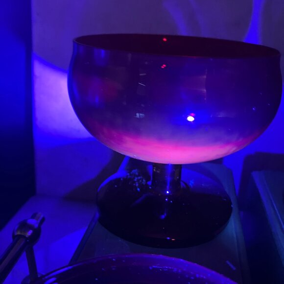 Vintage MCM Block Crystal Ruby And Amber Brandy Glasses With Cadmium Glow 1960's - Picture 17 of 17